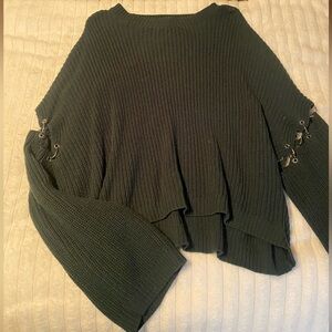 ASOS Dark Green Chunky Knit Sweater with Grommet Sleeve Detail